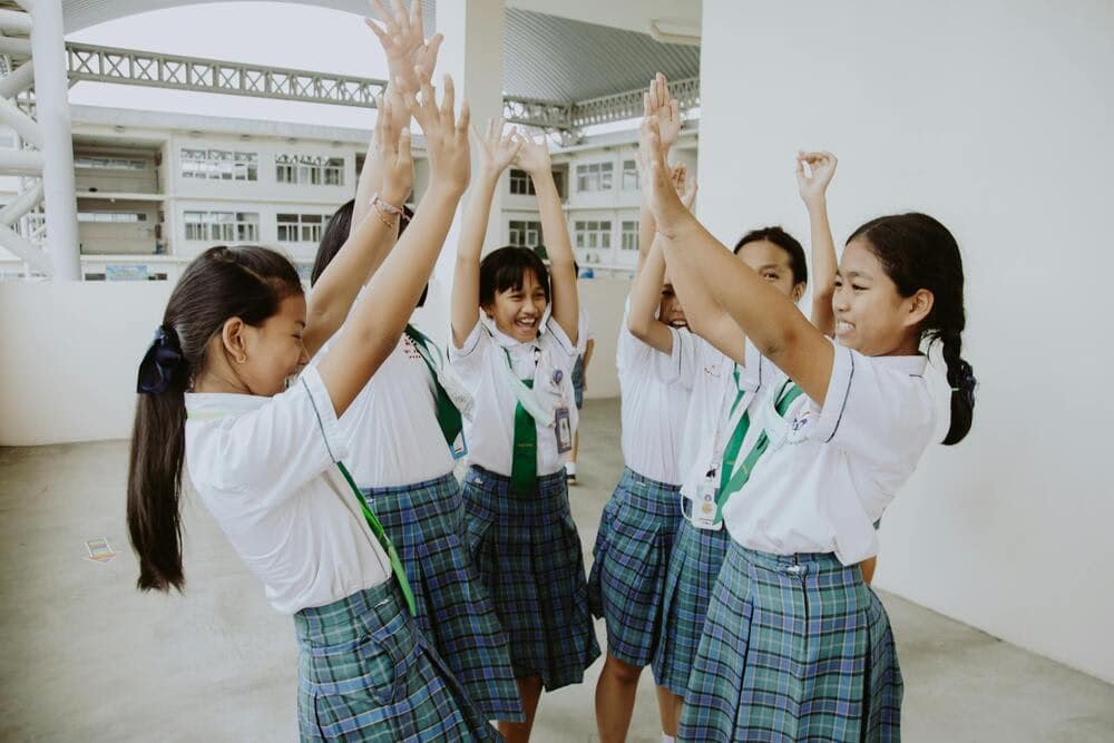 Girls playing during a recess at school.