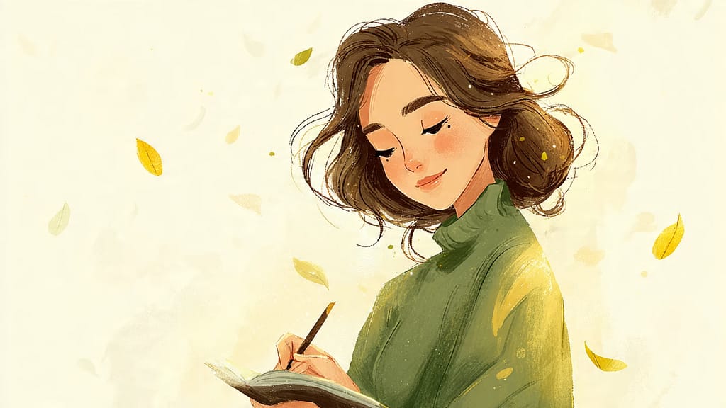 A woman writing in a journal.
