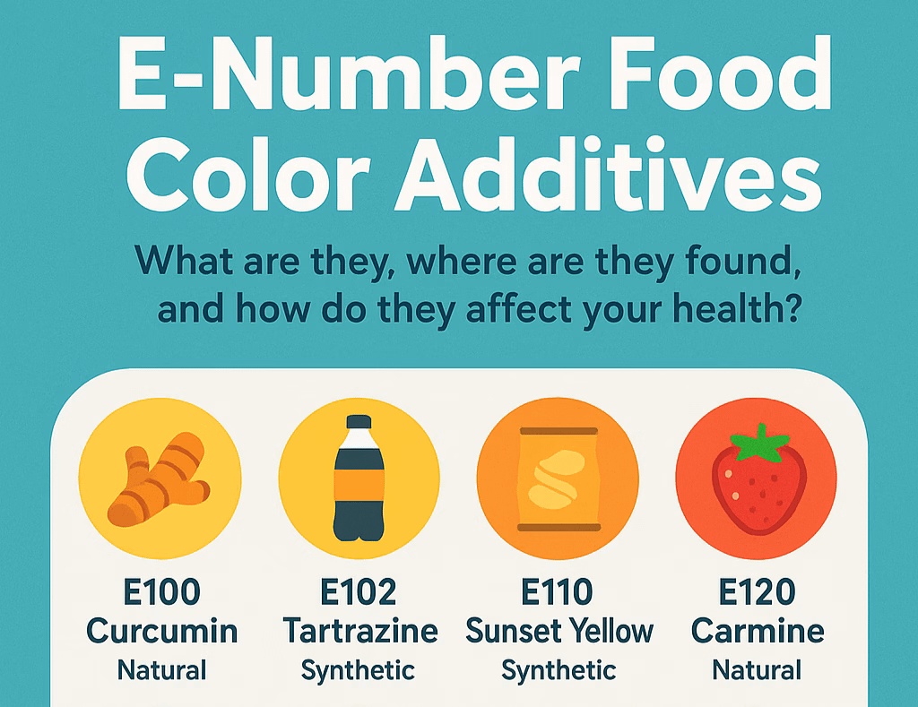 Food color additives featured image of some food samples of food colors-E-Number Food Color Additives You Should Know About