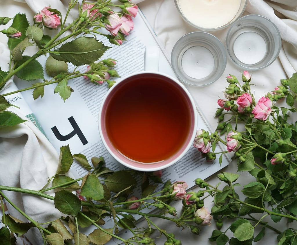 hibiscus tea in white ceramic mug