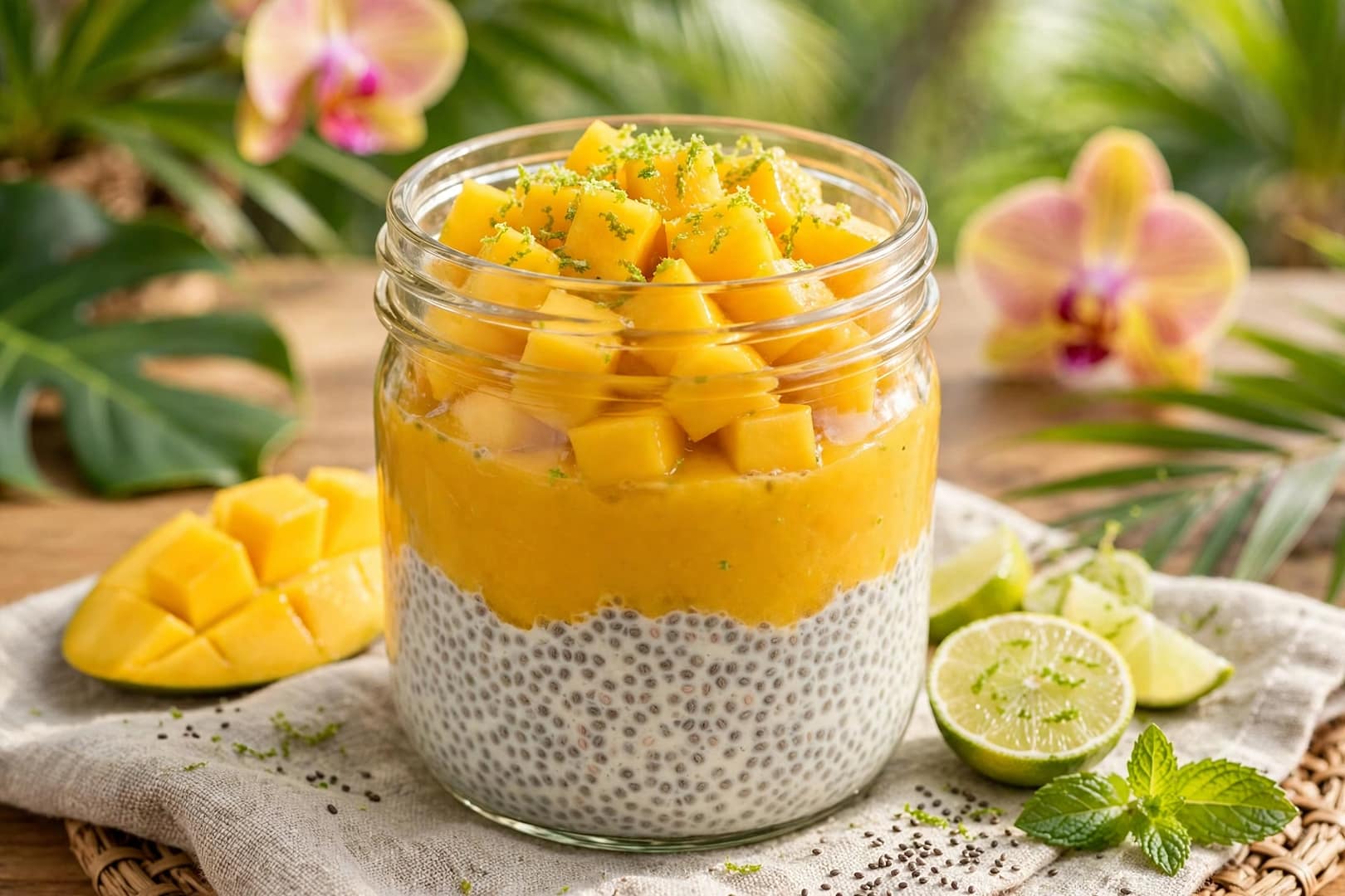 A Mango Coconut Chia Pudding In A Glass Container-10 Guilt-Free, Flavor-Loaded Healthy Recipes That Actually Keep You Full