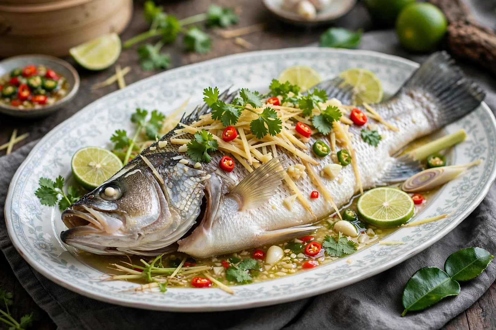 An image of steamed sea bass with lime & chili dish-10 Guilt-Free, Flavor-Loaded Healthy Recipes That Actually Keep You Full